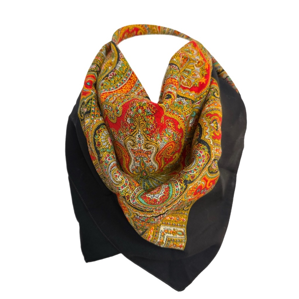 Vintage Hand-Printed Swiss 🇨🇭 Wool Scarf by Robinson & Golluber - 31" x 31"